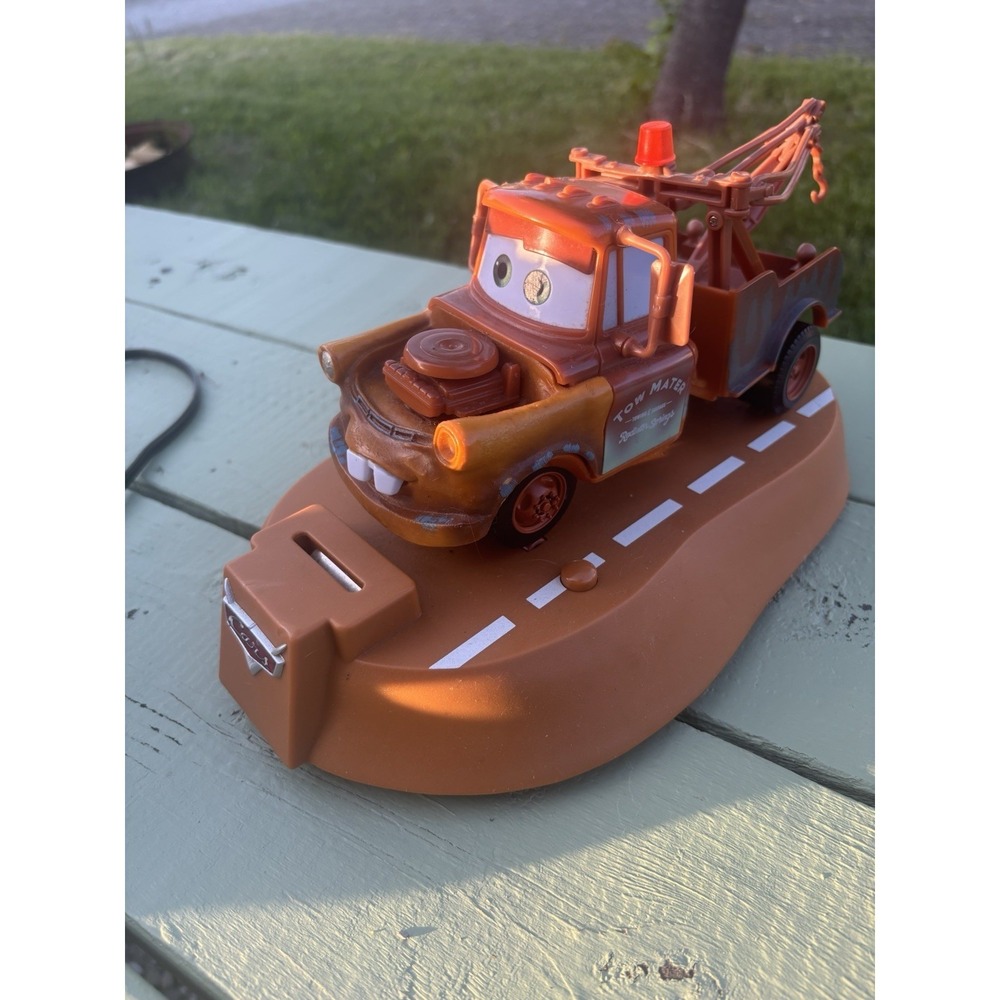 Disney Pixar Cars Mater Racing Base Coin Bank WORKS! Talking Piggy Bank